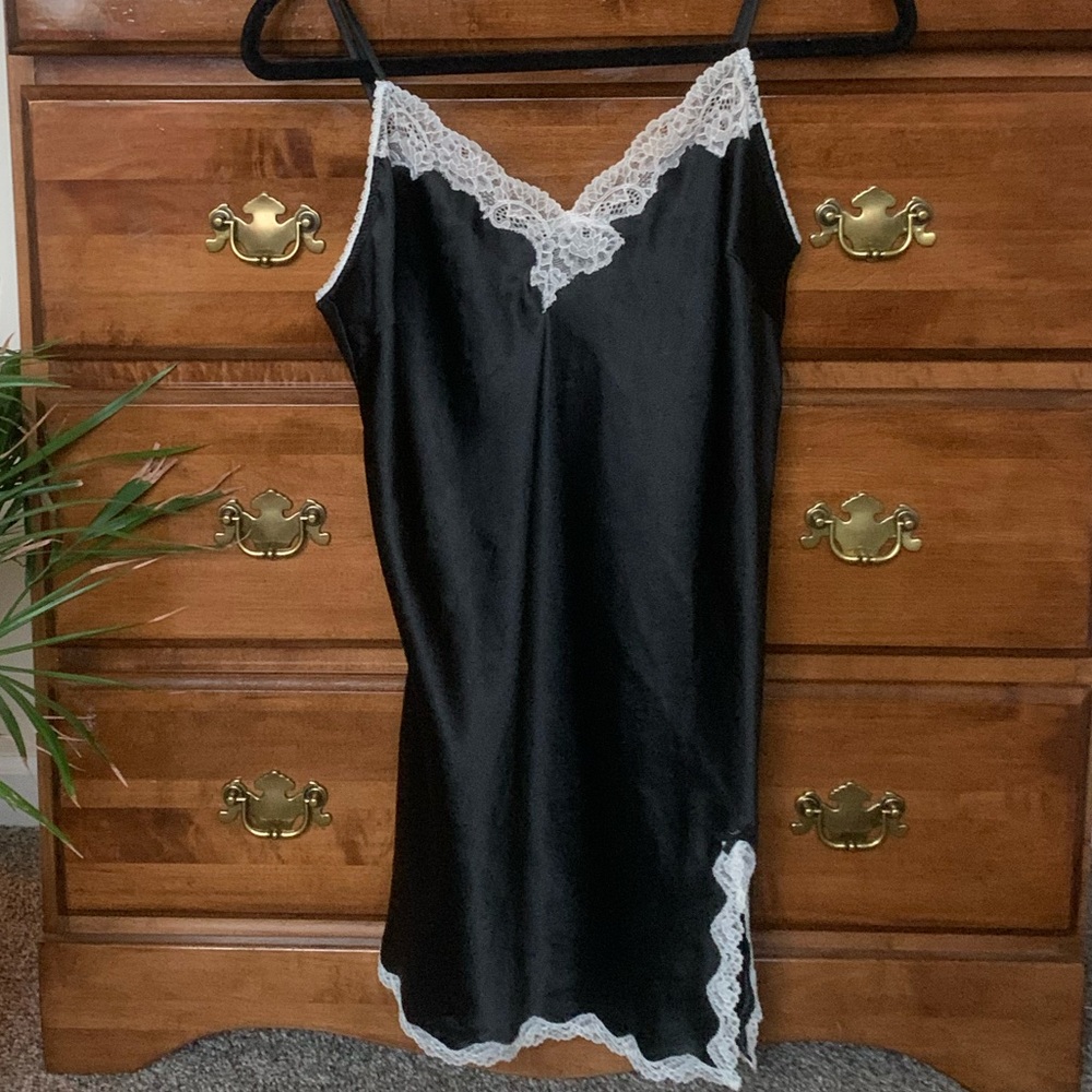 VS Black Satin Slip Lace Trimmed Nightgown